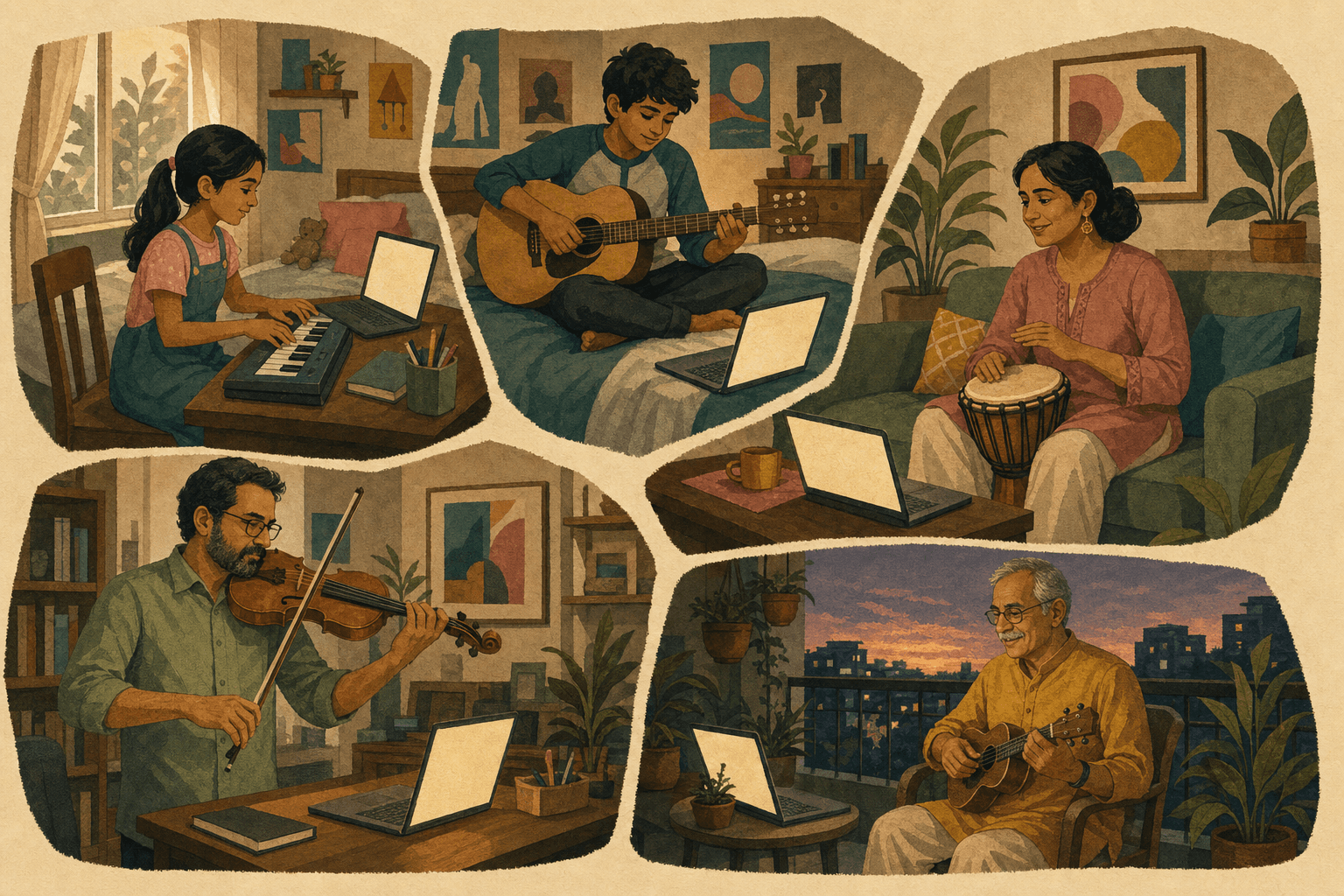 People of all ages joining the music workshop from home
